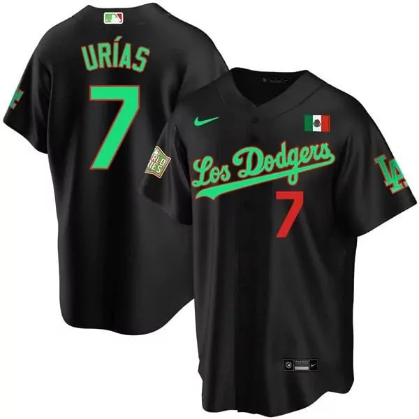 Julio Urias 7 Los Angeles Dodgers Jersey Black Mexican Heritage World Series Men