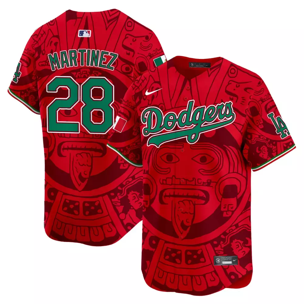 Martinez 28 Dodgers Jersey Red Mexico City Series Men Custom Design Green Maroon