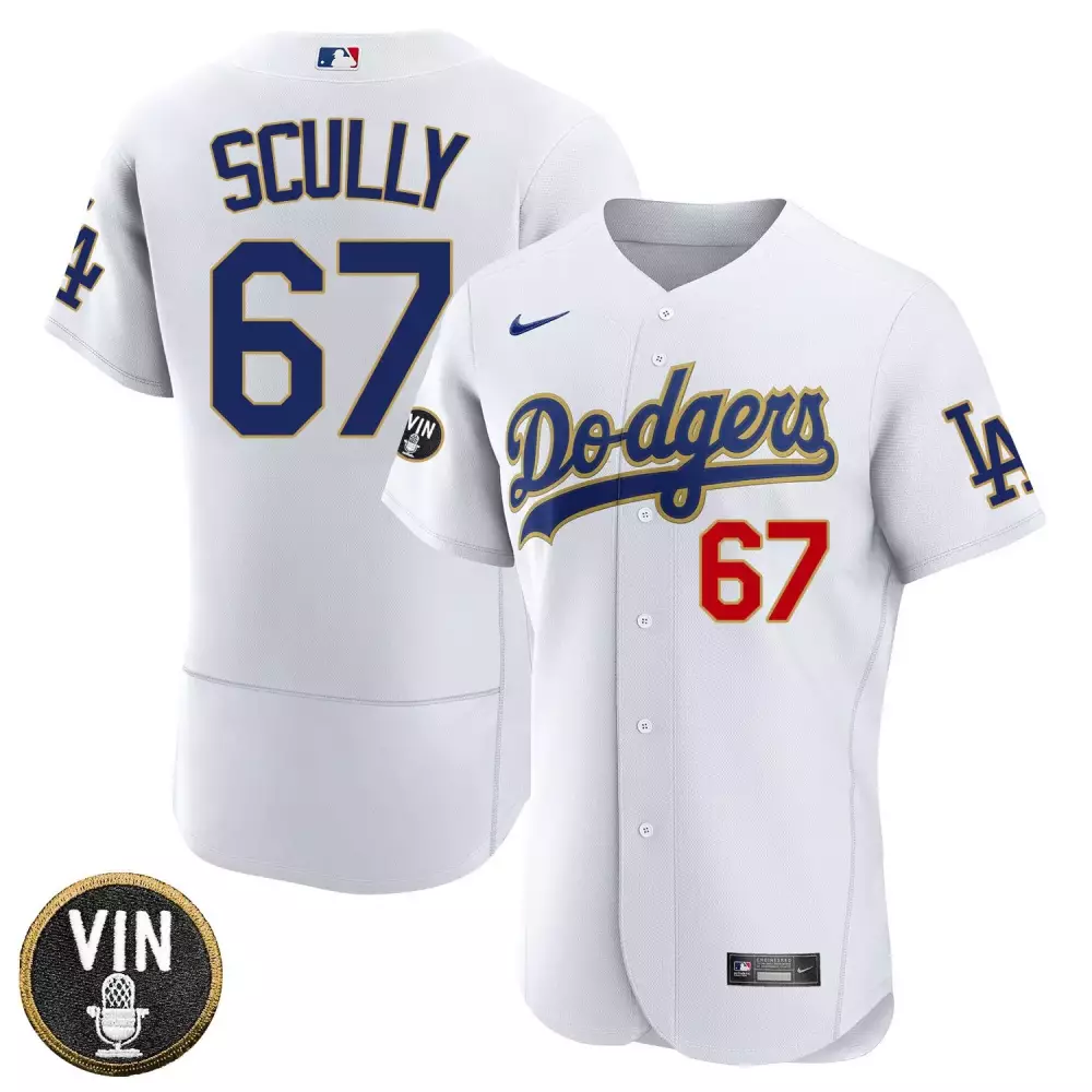 Bryant Vin 67 Dodgers Jersey White Men Blue Gold Red All Stitched Vapor