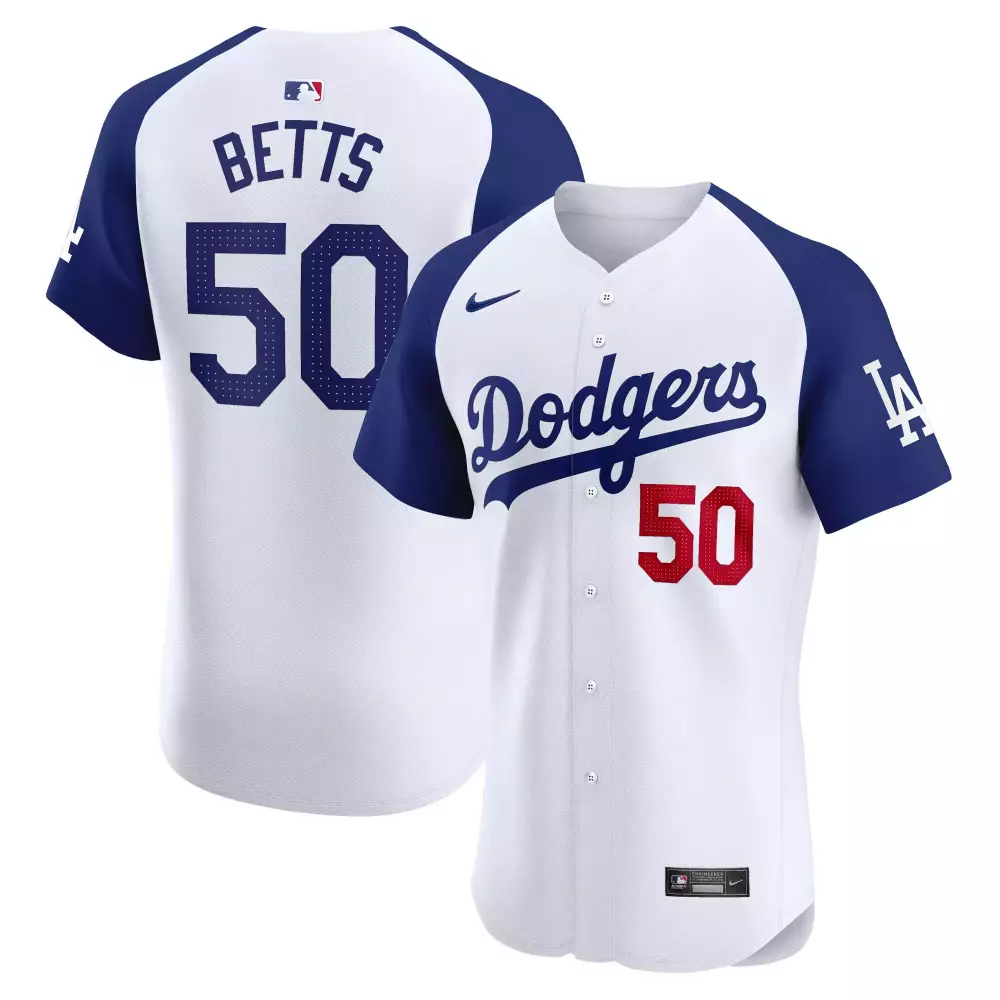 Mookie Betts 50 Dodgers Jersey White Men Blue Red Alternate Premier Elite All Stitched