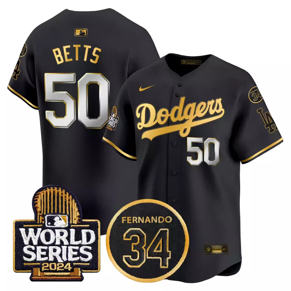 Mookie Betts 50 Dodgers Jersey Black World Series 2024 Men Gold White Vapor Premier
