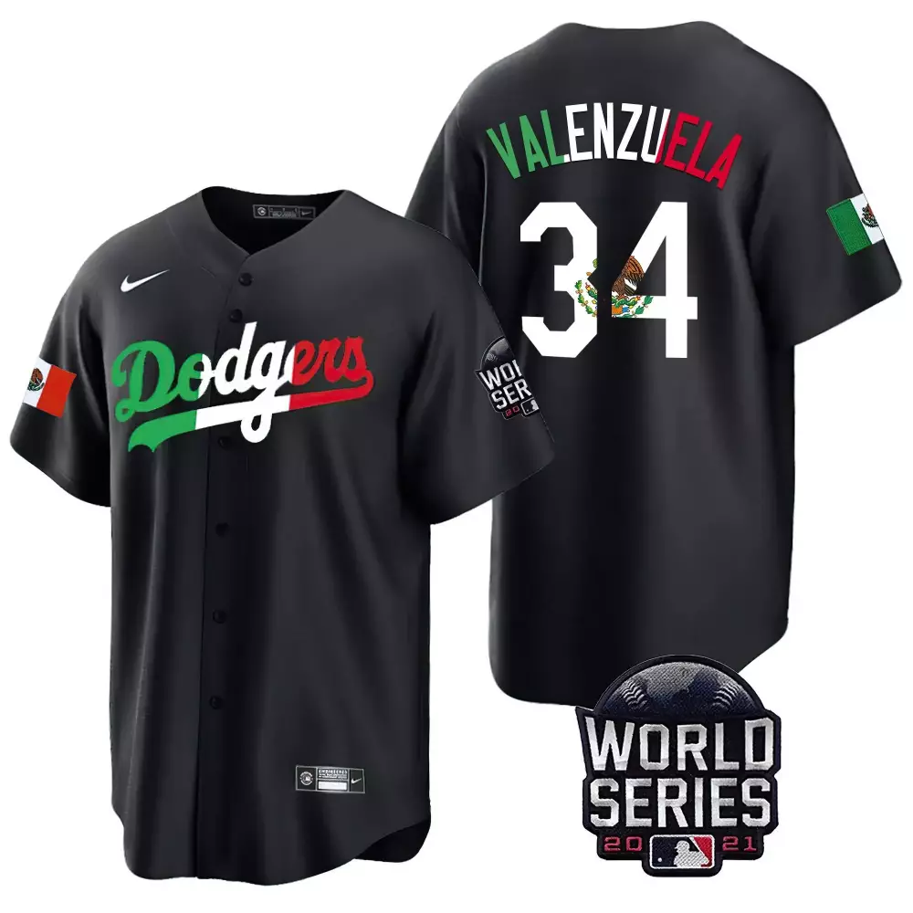 Valenzuela 34 Dodgers Jersey Black Mexico Day World Series 2021 Men Green White Red