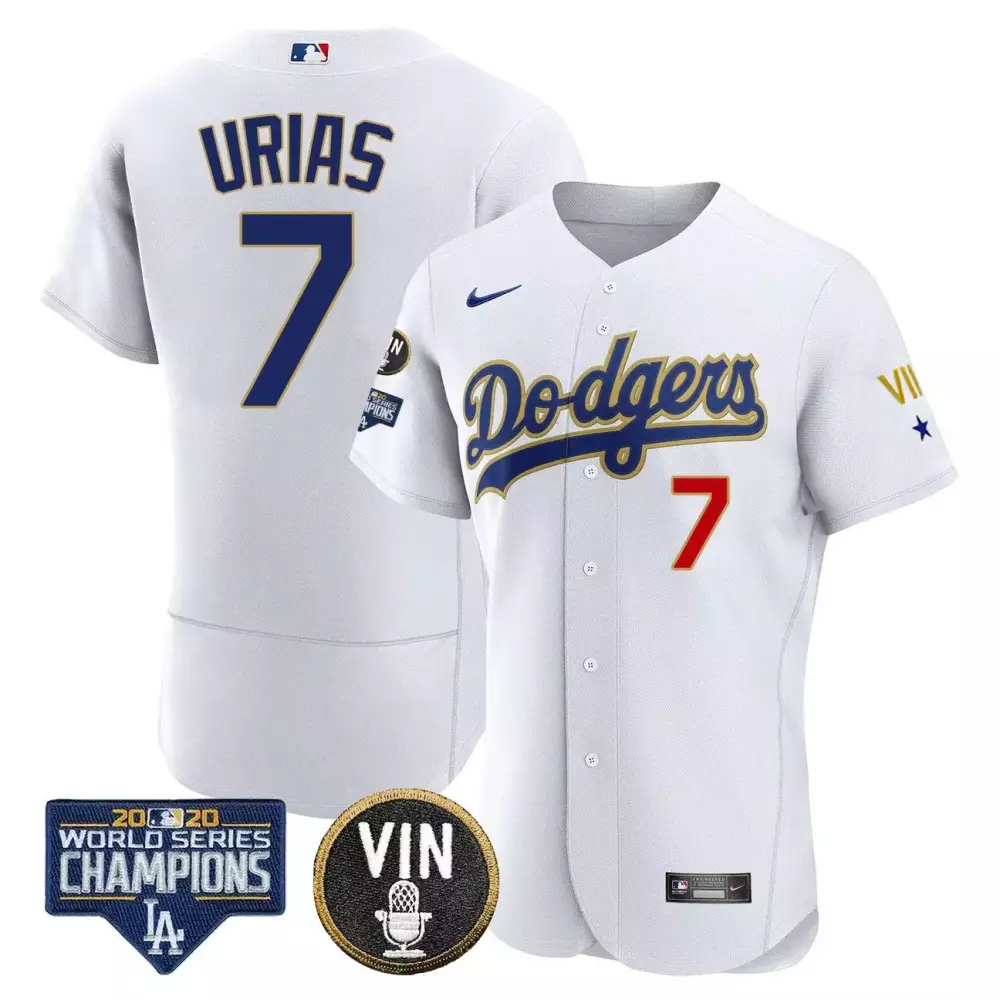Julio Urias 7 Dodgers Jersey White 2020 World Series Champions Vin Men Alternate