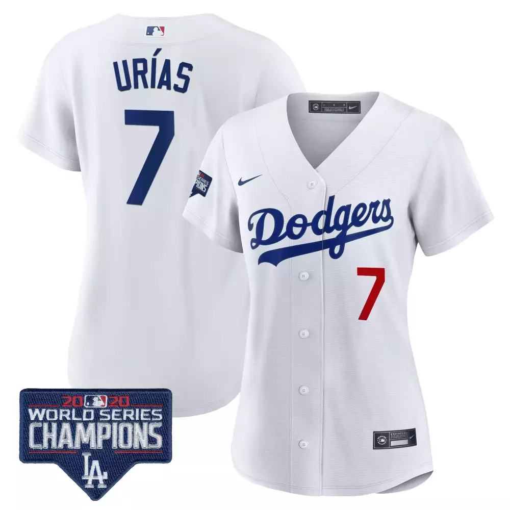 Julio Urias 7 Dodgers Jersey White 2020 World Series Champions Women Blue Red All