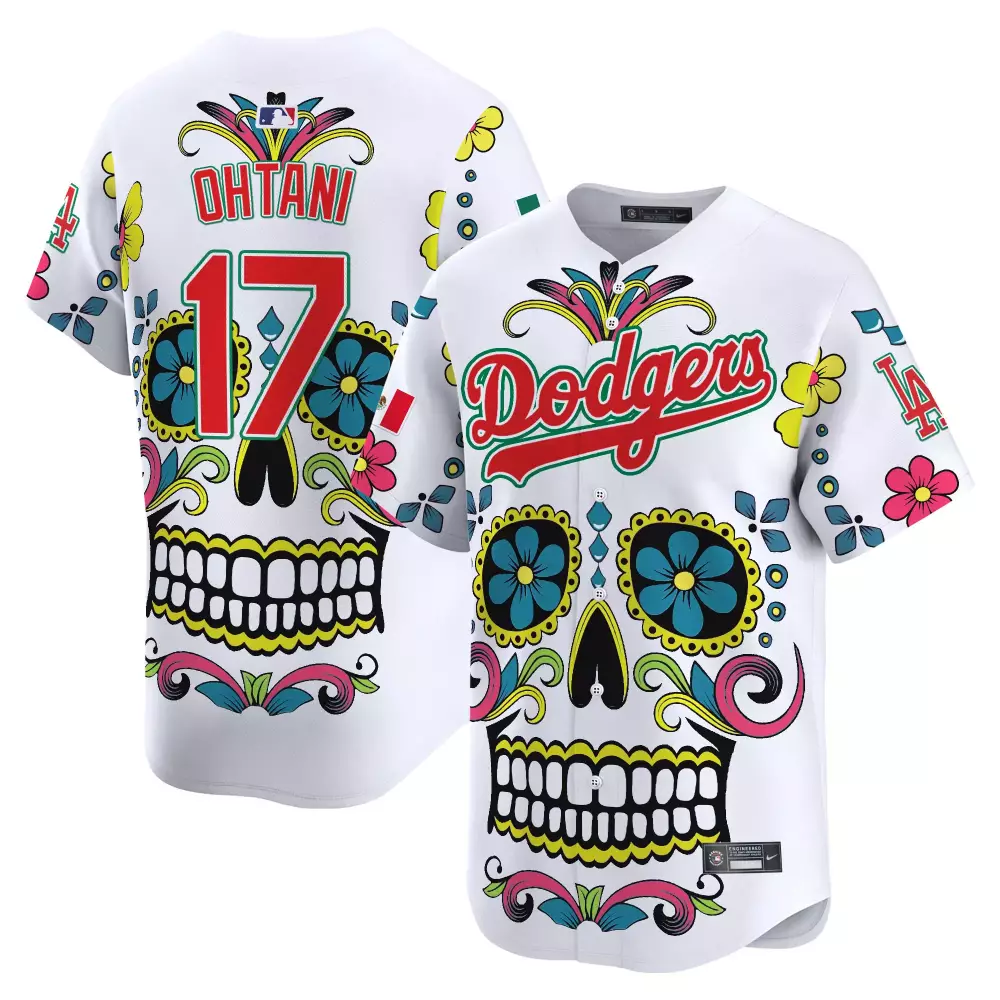 Shohei Ohtani 17 Dodgers Jersey White Day Of The Dead 2023 Men Sugar Skull Alternate