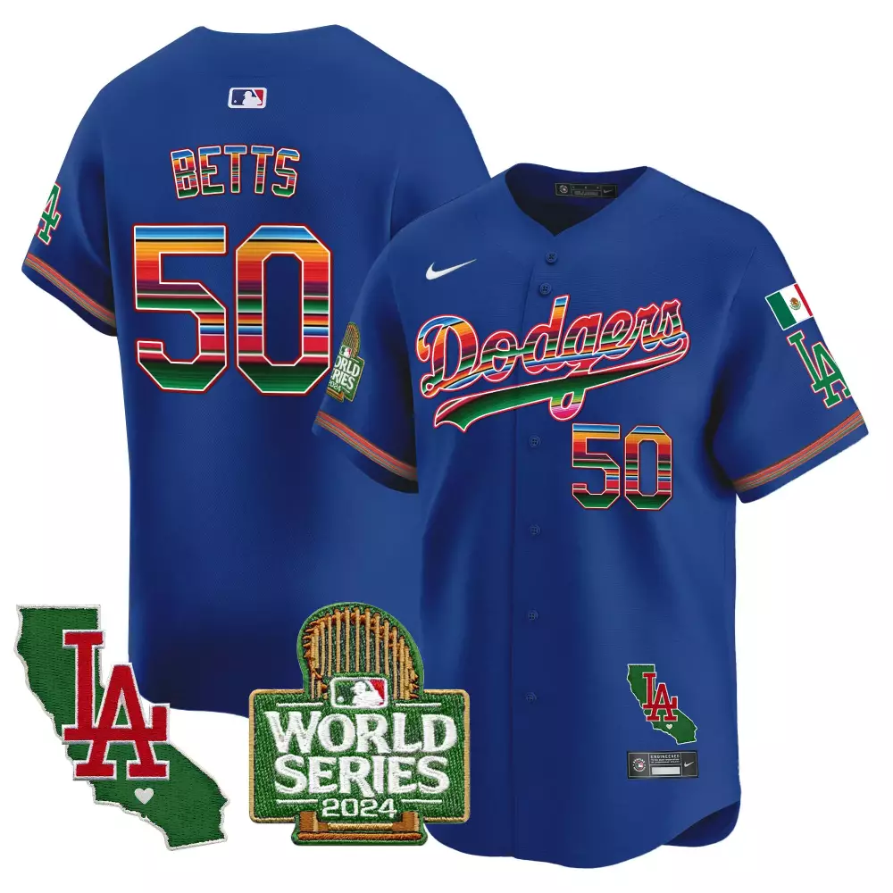 Mookie Betts 50 Dodgers Jersey Blue Cinco De Mayo LA California World Series 2024