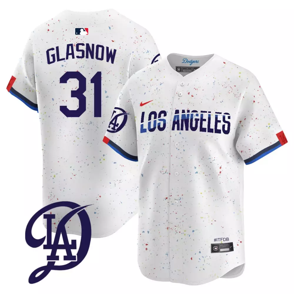 Tyler Glasnow 31 Jersey White City Connect Los Angeles Dodgers Men Split Design Blue