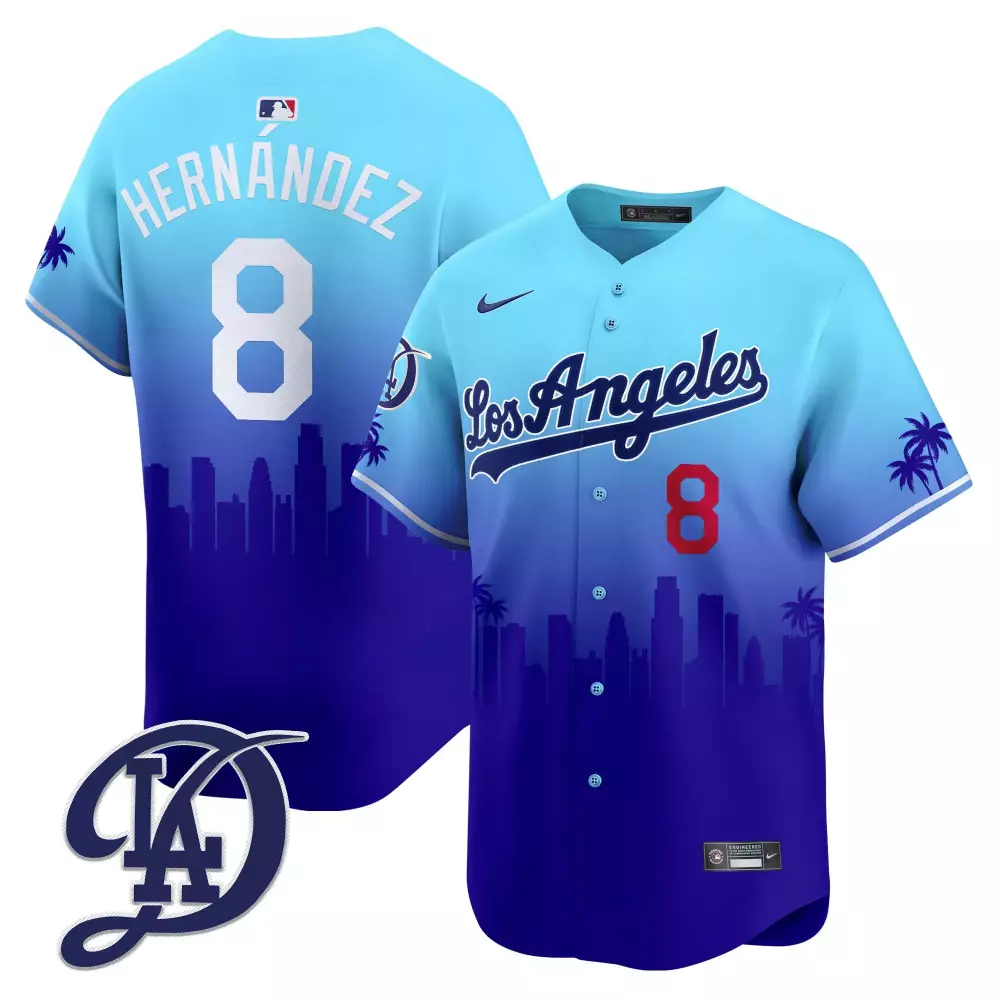 Jonathan Hernandez 8 Jersey Blue City Connect Los Angeles Dodgers Men Split Design