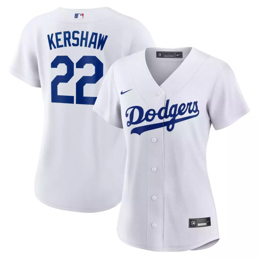 Clayton Kershaw 22 Dodgers Jersey White Women Replica Blue All Stitched Vapor