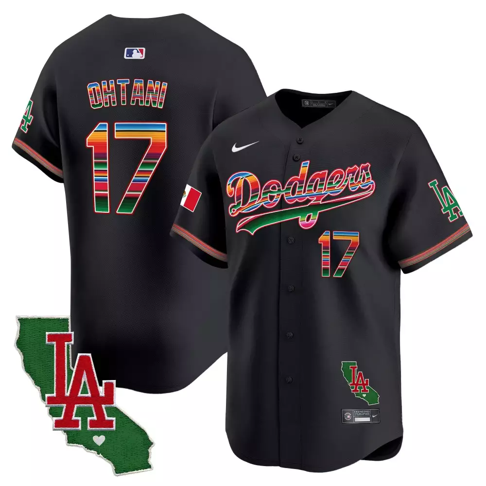 Shohei Ohtani 17 Dodgers Jersey Black Cinco De Mayo Mexican Flag California Map LA