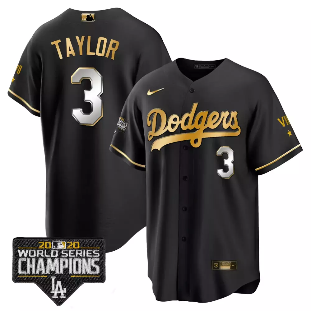 Chris Taylor 3 Dodgers Jersey Black 2020 World Series Champions Men Gold All Stitched