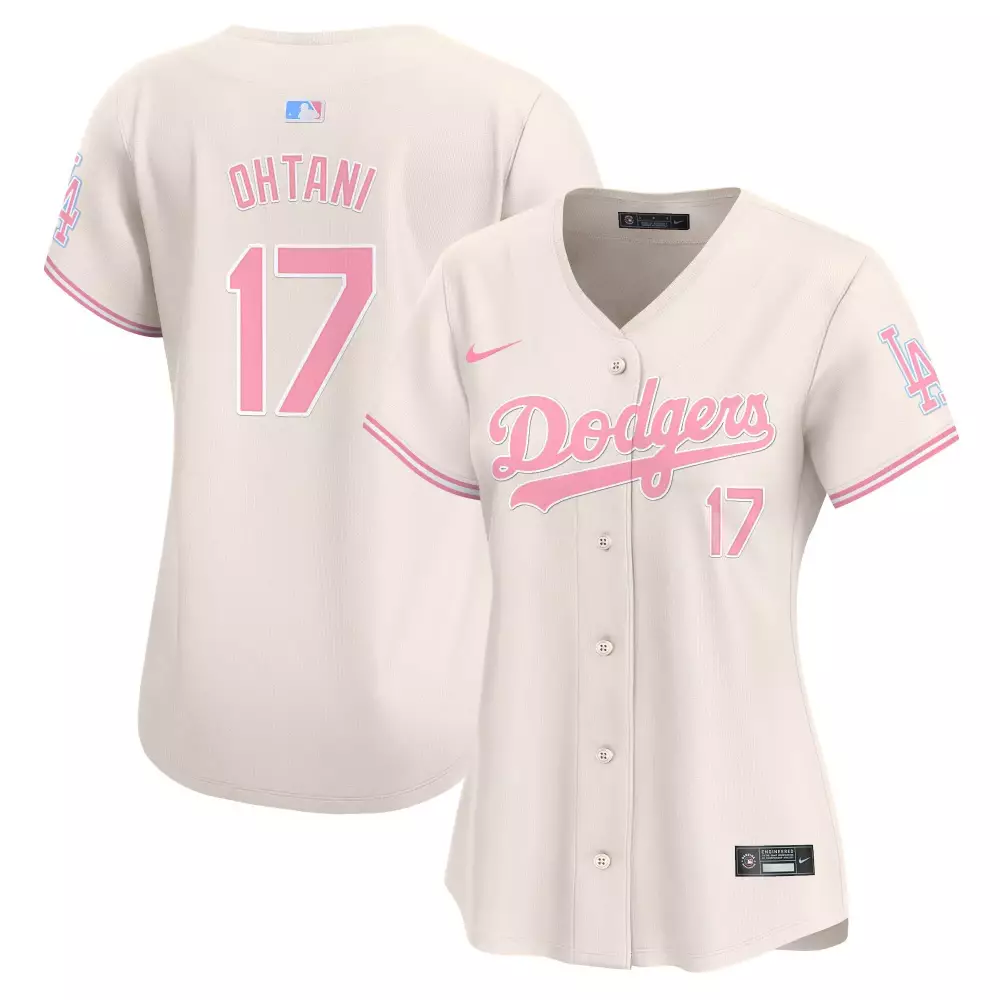 Shohei Ohtani 17 Dodgers Jersey White Women Split Pink Light Blue Vapor Premier Limited