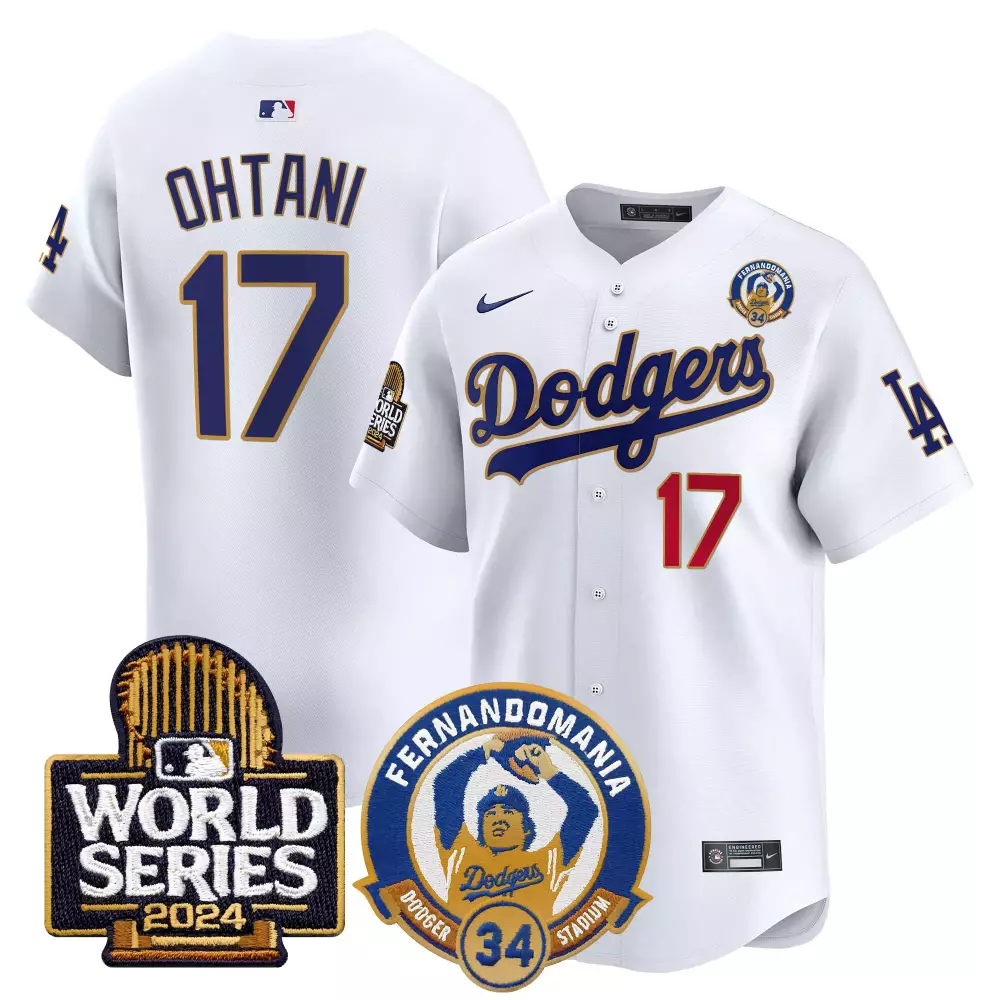 Shohei Ohtani 17 Dodgers Jersey White World Series 2024 Fernandomania 34 Men Blue