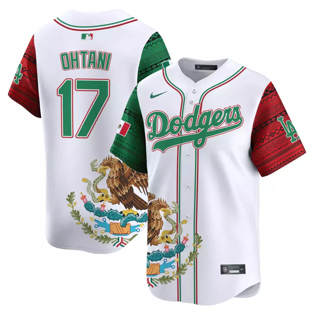 Shohei Ohtani 17 Dodgers Jersey White Mexico Day Men Custom Design Green Red Vapor