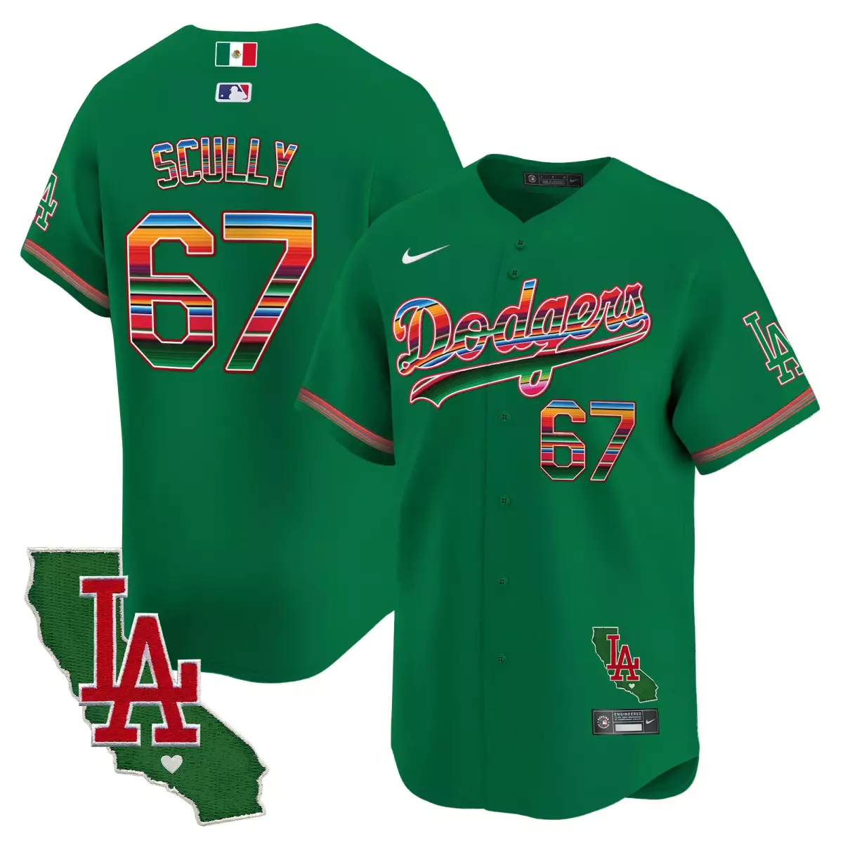 Scully Mexico 67 Dodgers Jersey Green City Connect Flag LA California Outline 2023