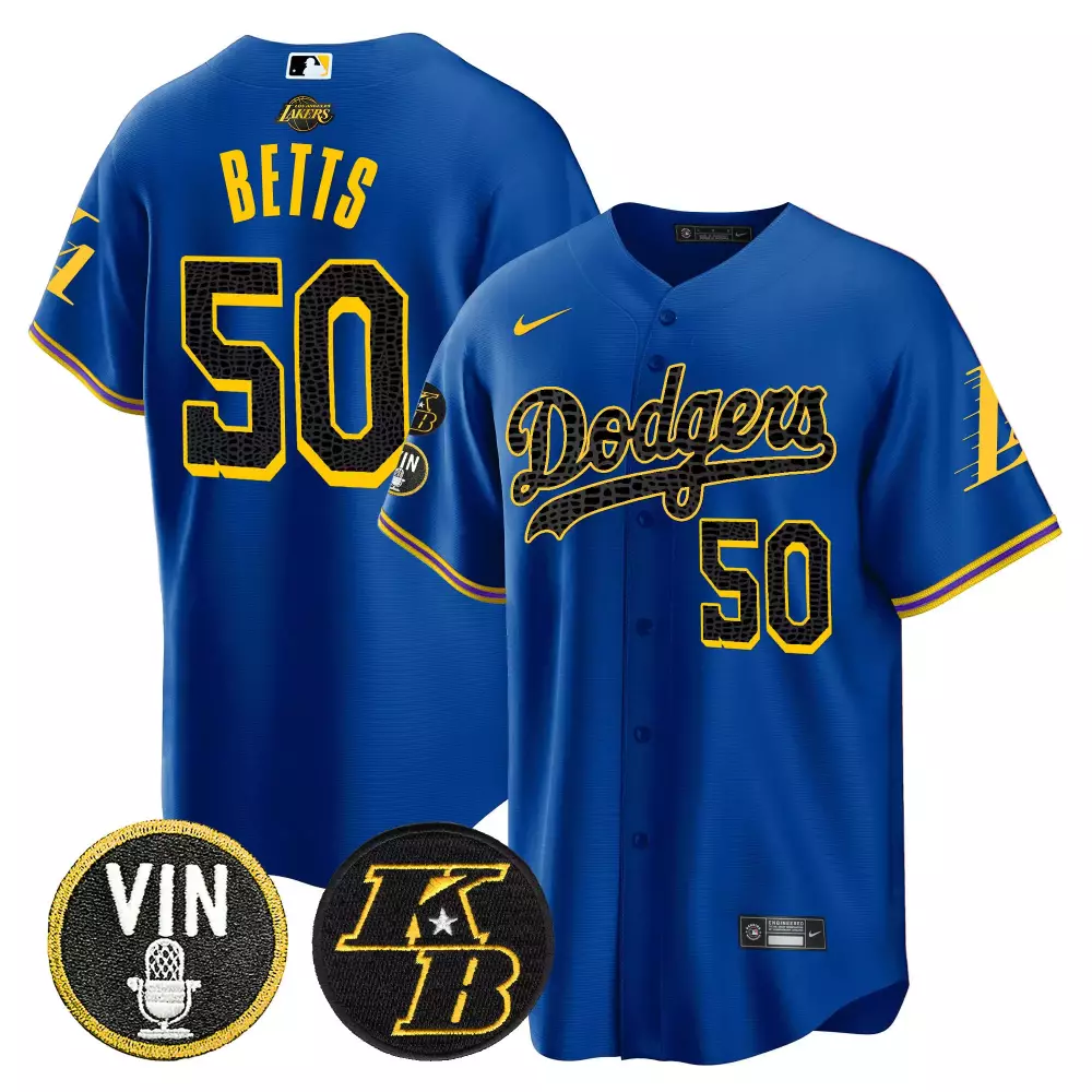 Mookie Betts 50 Dodgers Jersey Blue Vin LA Men Yellow Black Purple Cool Base All