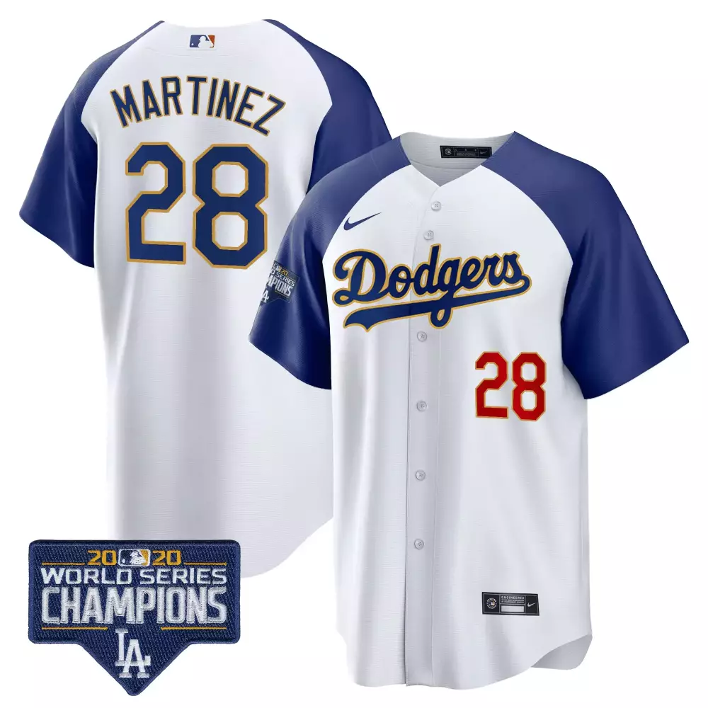 Jd Martinez 28 Dodgers Jersey White 2020 World Series Champions Men Blue Red Alternate