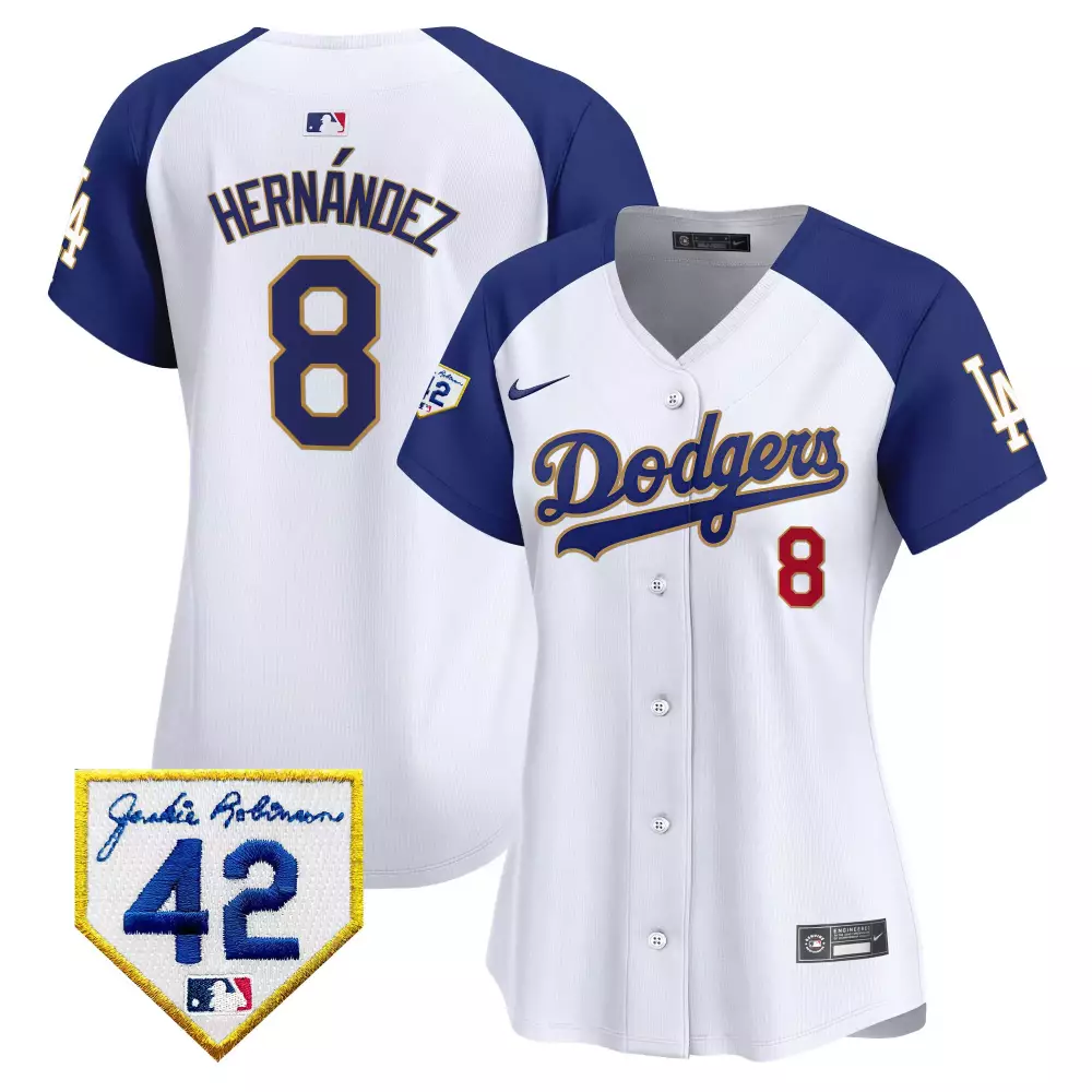 Hernandez 8 Dodgers Jersey White Jackie Robinson 42 Women Blue Gold Red Alternate