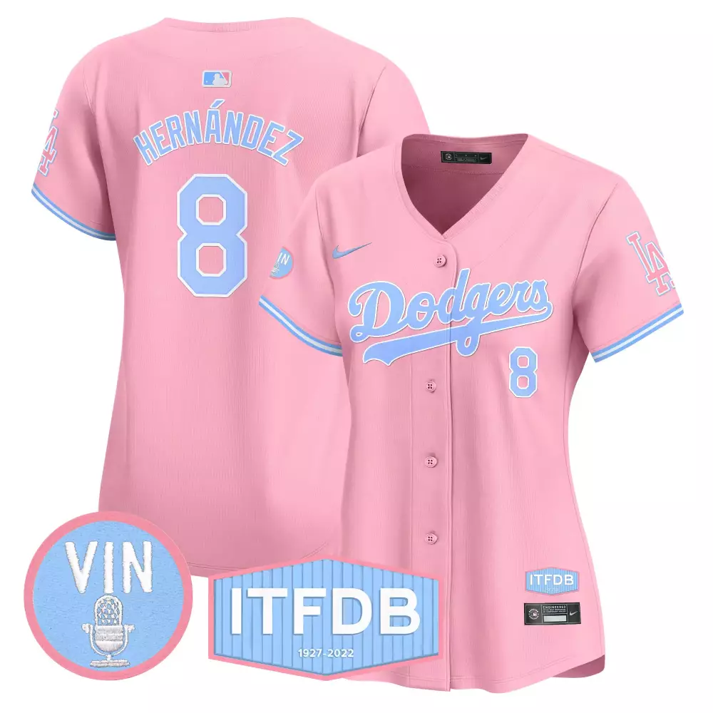 Kike Hernandez 8 Dodgers Jersey Pink Vin Itfdb 1927-2022 Women Light Blue Vapor Premier