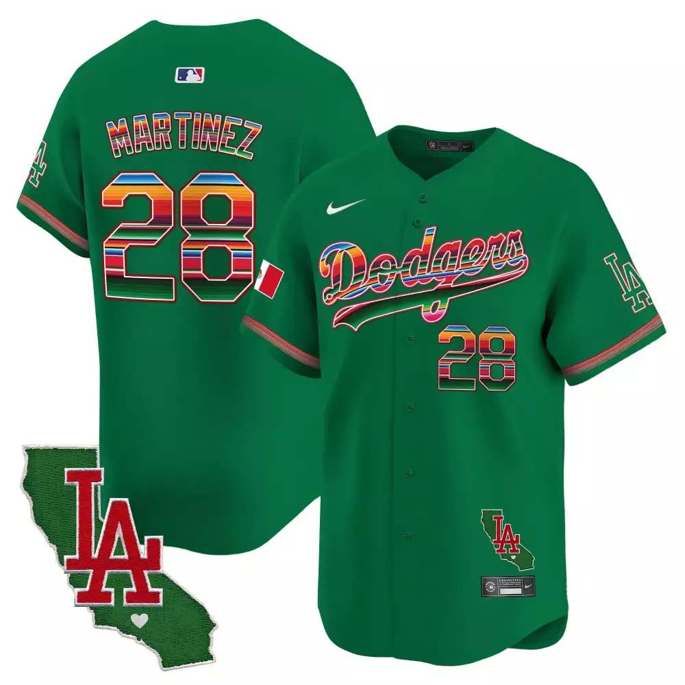 Jd Martinez 28 Dodgers Jersey Green Cinco De Mayo California LA Men Red White Blue