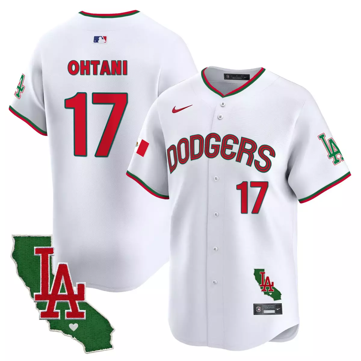 Shohei Ohtani 17 Dodgers Jersey White City Connect LA California Map Men Red Green