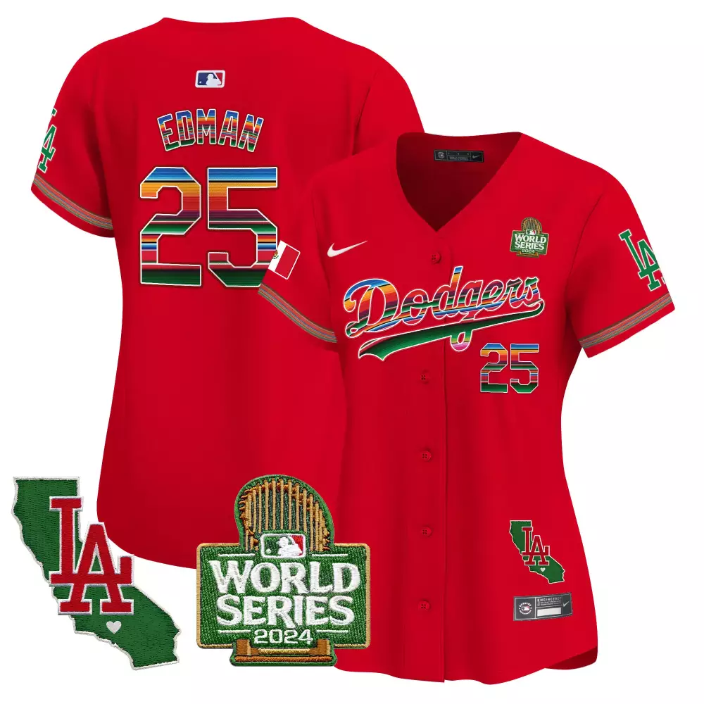 Tommy Edman 25 Dodgers Jersey Red World Series 2024 California Shape LA Men Split