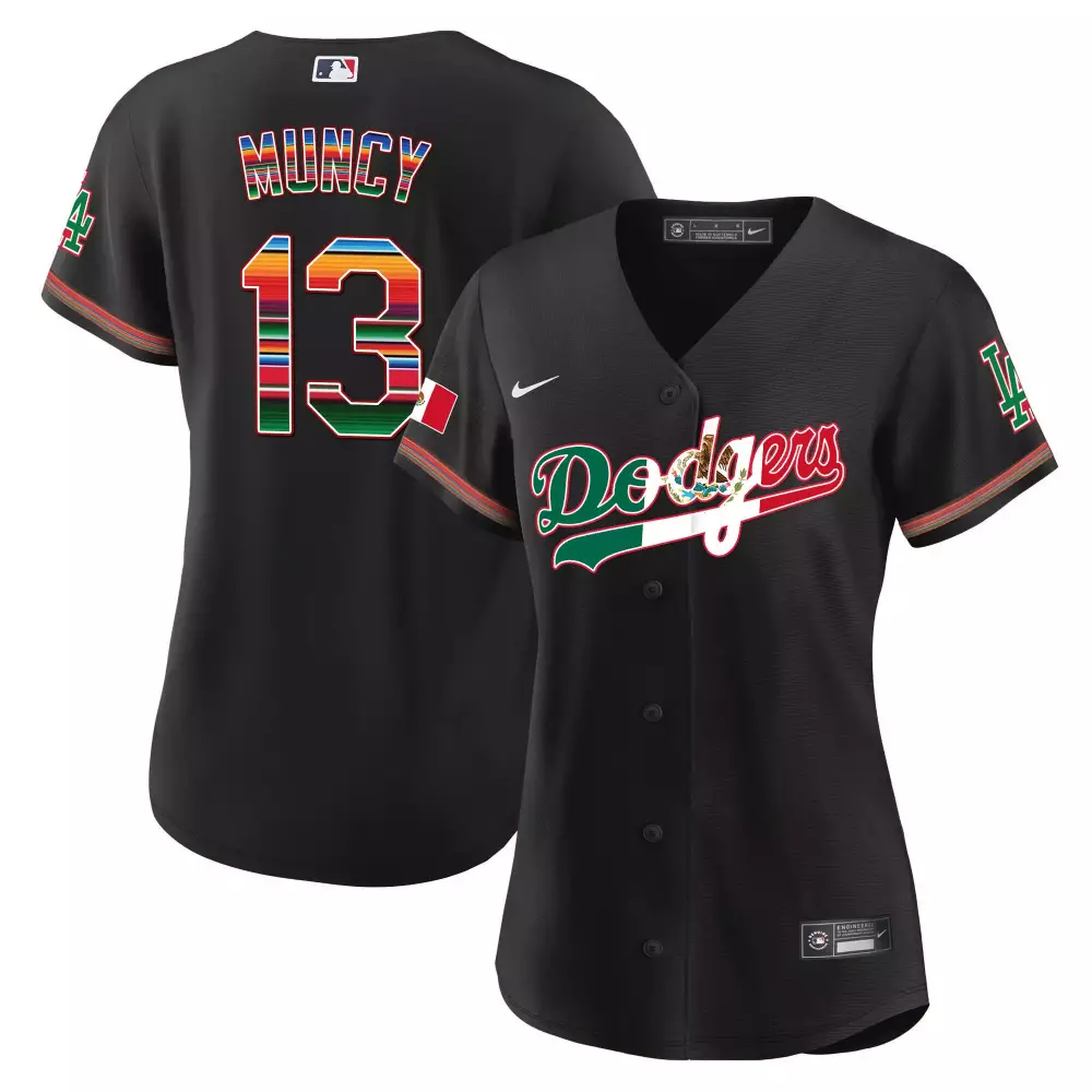 Max Muncy 13 Dodgers Jersey Black Men Split Design Green Red White Yellow Blue Orange