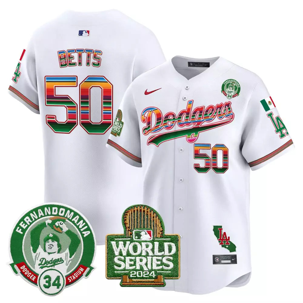 Mookie Betts 50 Dodgers Jersey White Fernandomania Dodger Stadium 34 World Series 2024