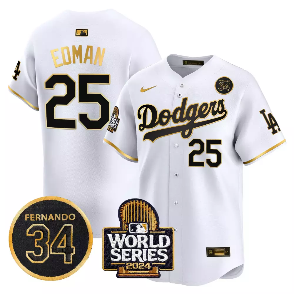 Tommy Edman 25 Dodgers Jersey White World Series 2024 Men Gold Black Vapor Premier