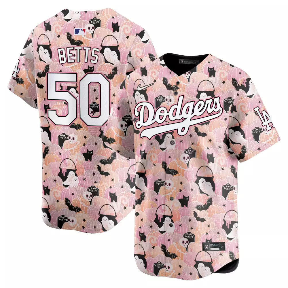Mookie Betts 50 Dodgers Jersey Pink Halloween Men Alternate Custom Design White Black