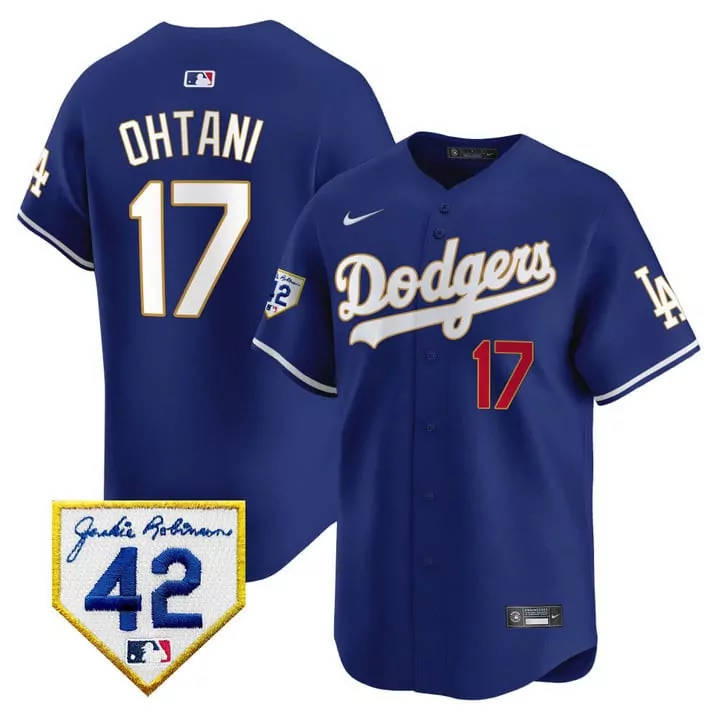 Shohei Ohtani 17 Dodgers Jersey Blue Jackie Robinson 42 Men White Red Gold Vapor