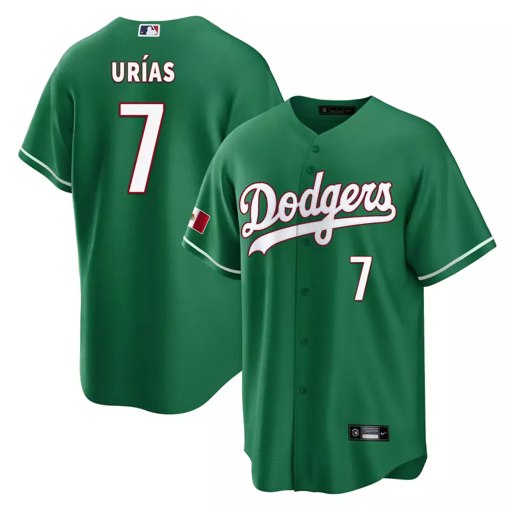 Julio Urias 7 Dodgers Jersey Green Mexico Flag Men White Cool Base All Stitched