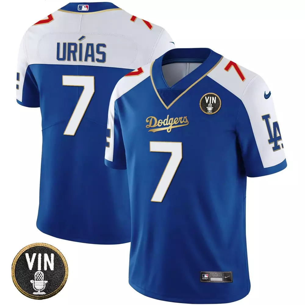 Julio Urias 7 Dodgers Jersey Blue Vin Men Split Design White Red Vapor All Stitched