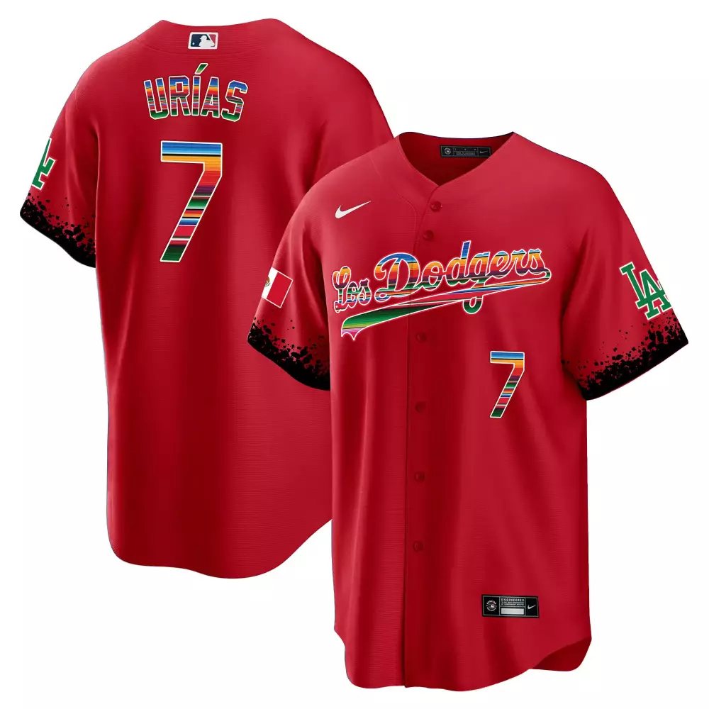 Julio Urias 7 Los Angeles Dodgers Jersey Red Mexico Flag Men Split Design Black Green