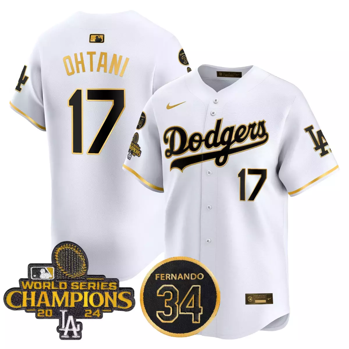 Shohei Ohtani 17 Dodgers Jersey White World Series Champions 2024 LA Men Black Gold
