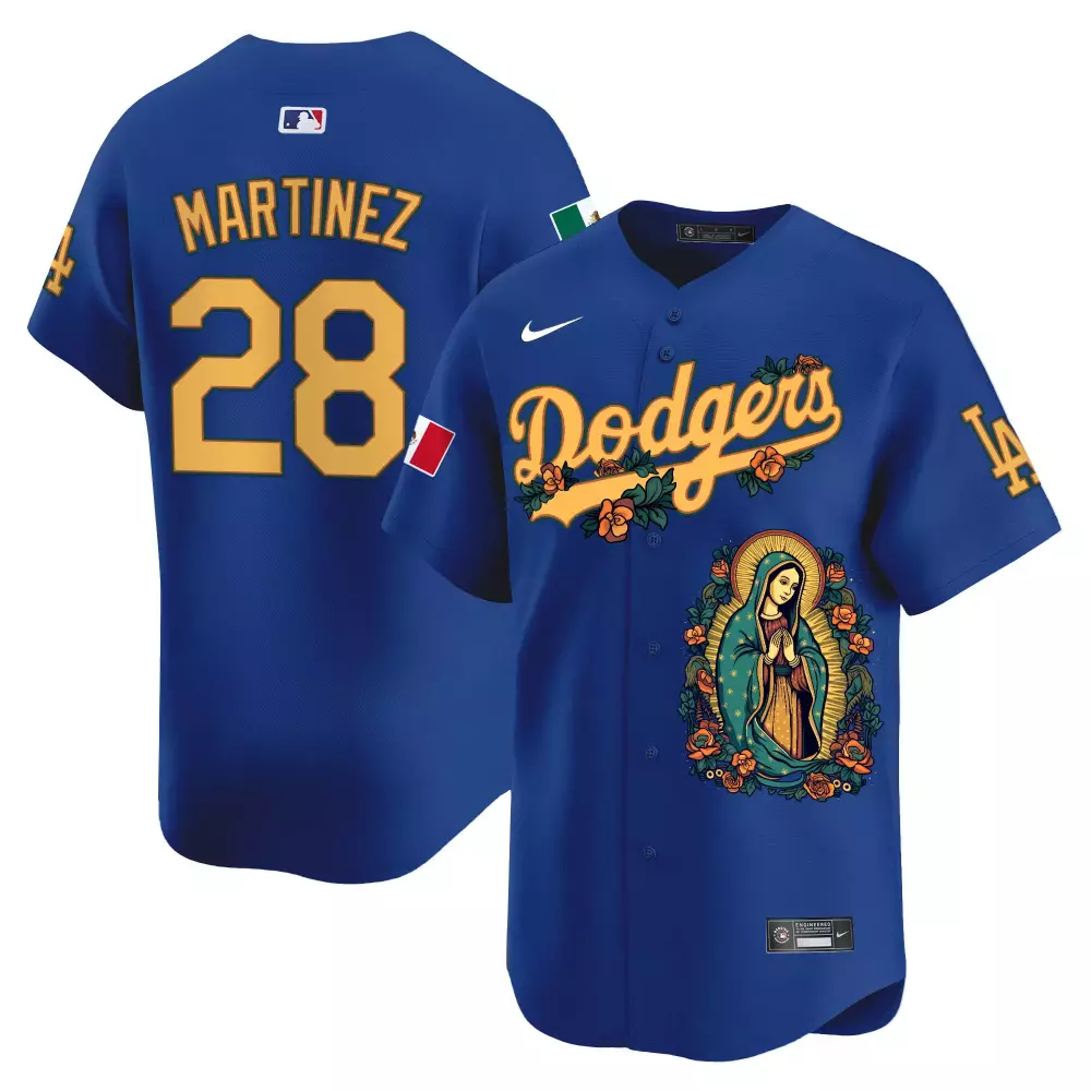 Martinez 28 Dodgers Jersey Royal Blue Hispanic Heritage Mexico Flag Men Yellow Orange