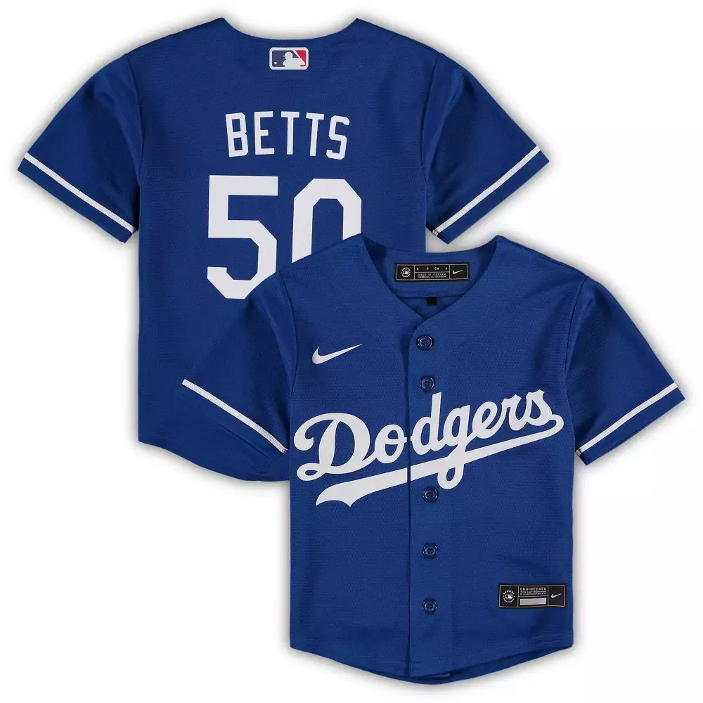 Mookie Betts 50 Dodgers Jersey Blue Kids Replica White All Stitched Vapor