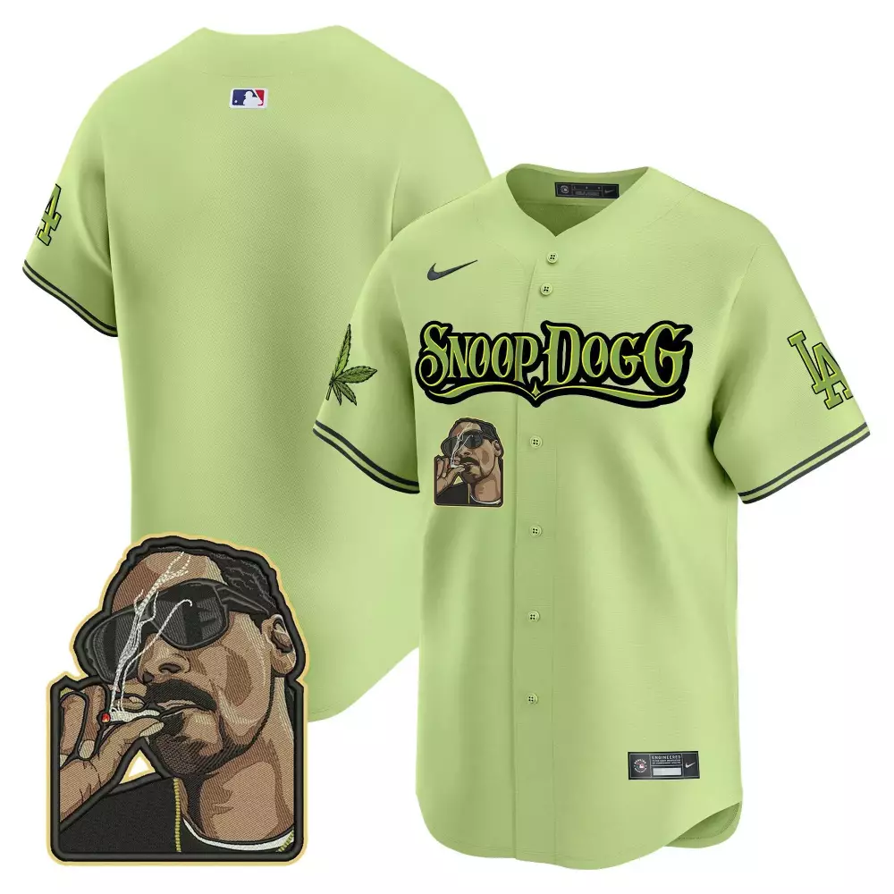 Snoop Dogg Los Angeles Dodgers Jersey Lime Green LA Marijuana Leaf 2023 Men Black