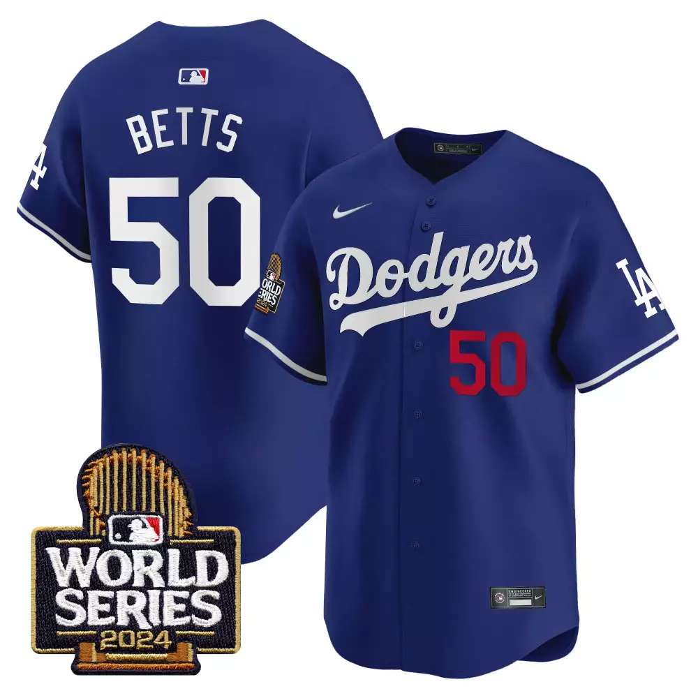 Mookie Betts 50 Dodgers Jersey Blue World Series 2024 Men White Red Vapor Premier