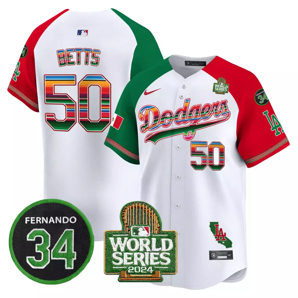 Mookie Betts 50 Dodgers Jersey White City Connect World Series 2024 LA Men Split