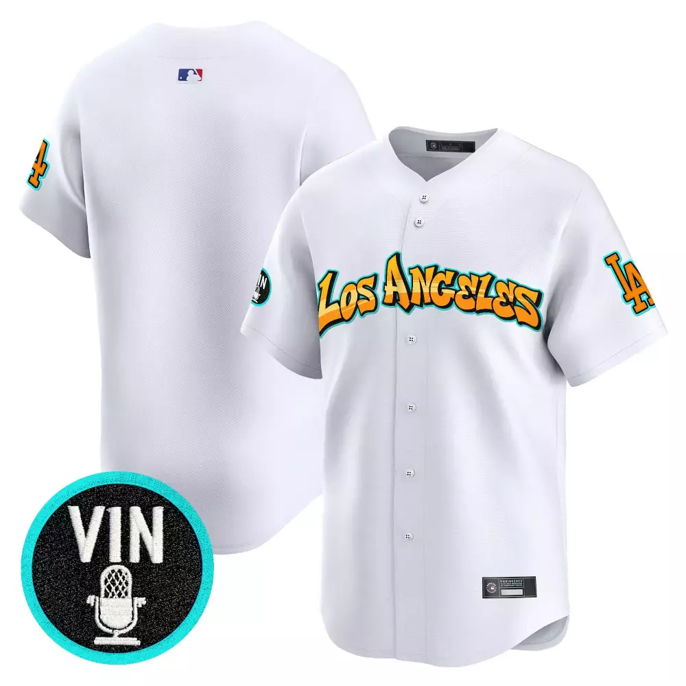 Custom Los Angeles Dodgers Jersey White City Connect Vin Microphone 2023 Orange Teal