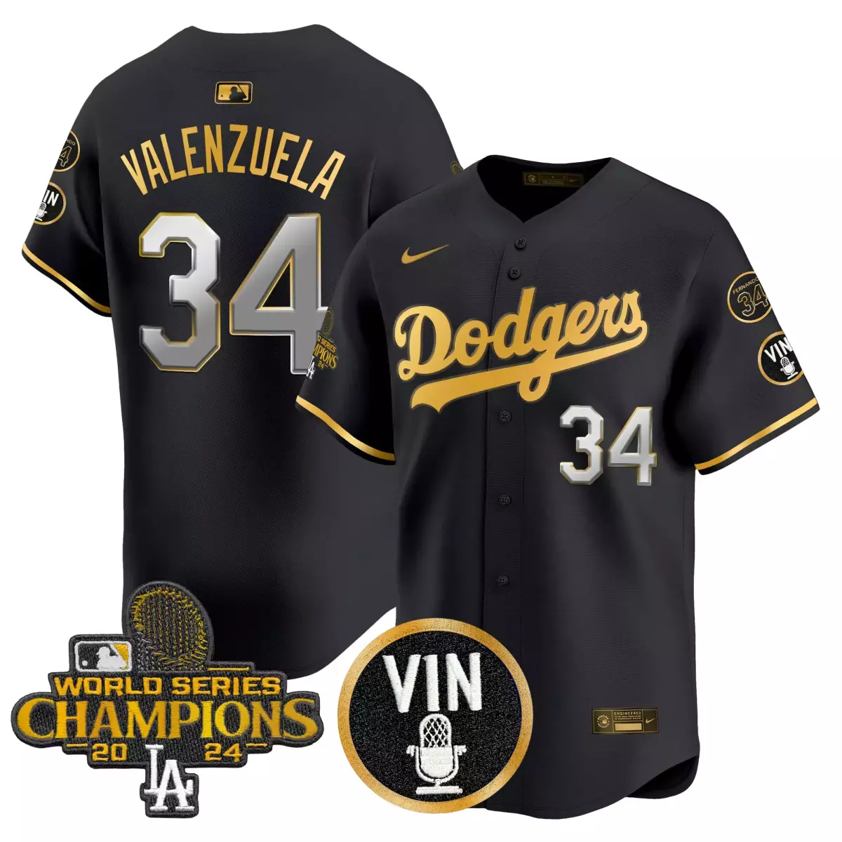 Bryant Vin 34 Dodgers Jersey Black World Series Champions 2024 Men Gold Silver Vapor