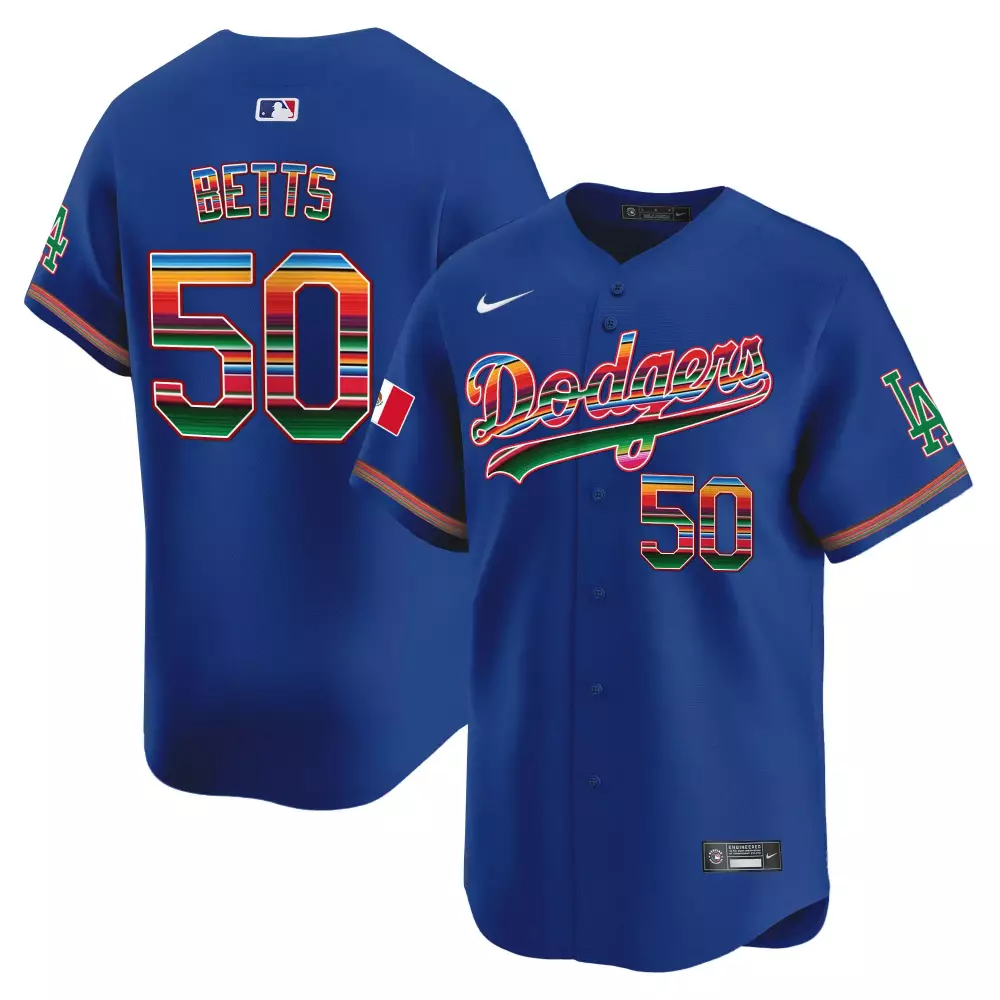 Mookie Betts 50 Dodgers Jersey Blue Mexico Flag Men City Connect Custom Design Green