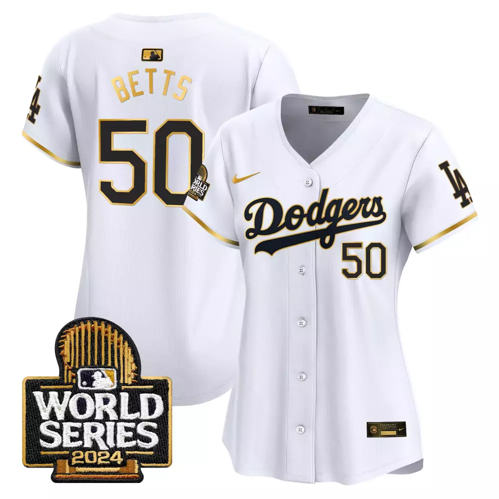 Mookie Betts 50 Dodgers Jersey White World Series 2024 Men Black Gold Vapor Premier