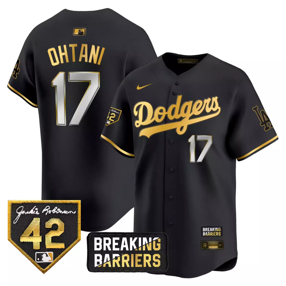 Shohei Ohtani 17 Dodgers Jersey Black Jackie Robinson Day 42 Breaking Barriers 2024