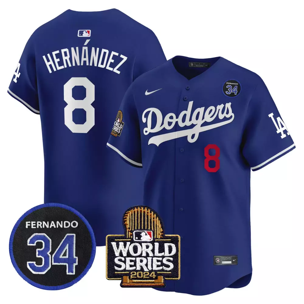 Kike Hernandez 8 Dodgers Jersey Blue World Series 2024 Men White Vapor Premier Limited