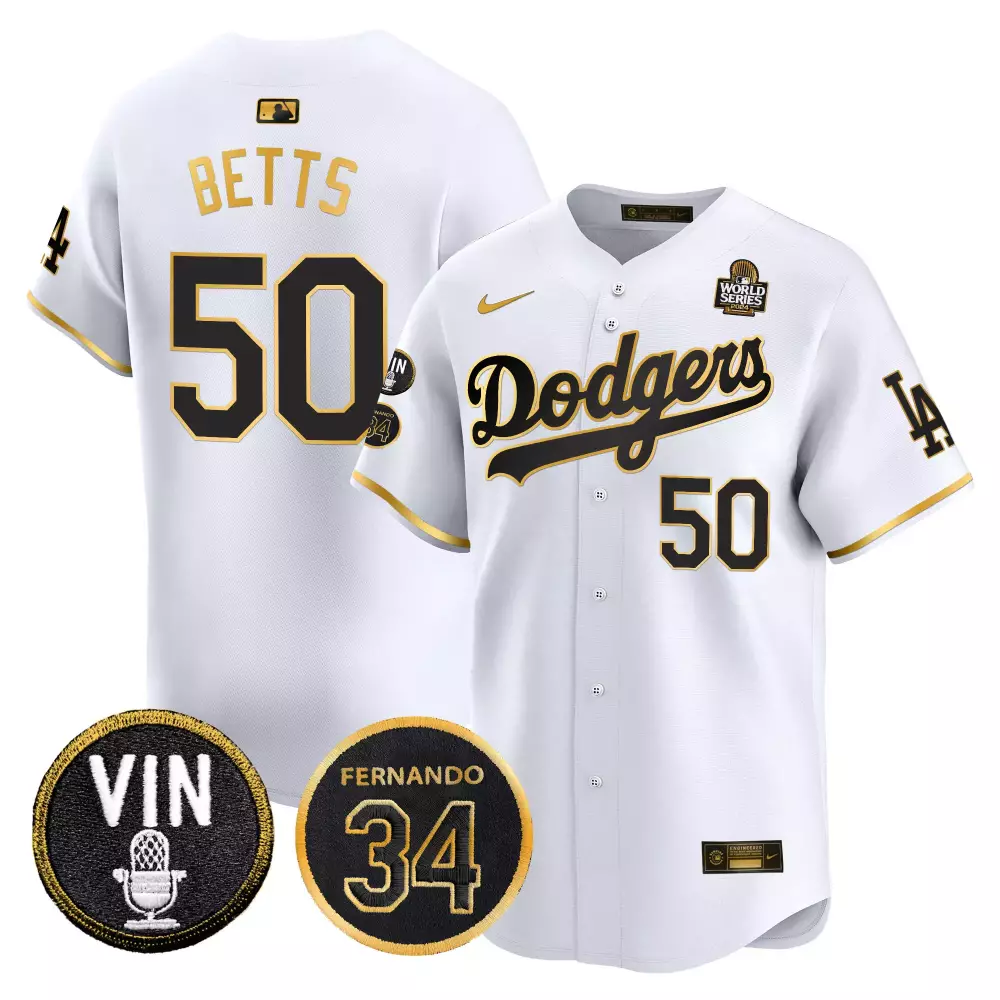 Mookie Betts 50 Dodgers Jersey White World Series 2024 Vin Men Black Gold Vapor Premier