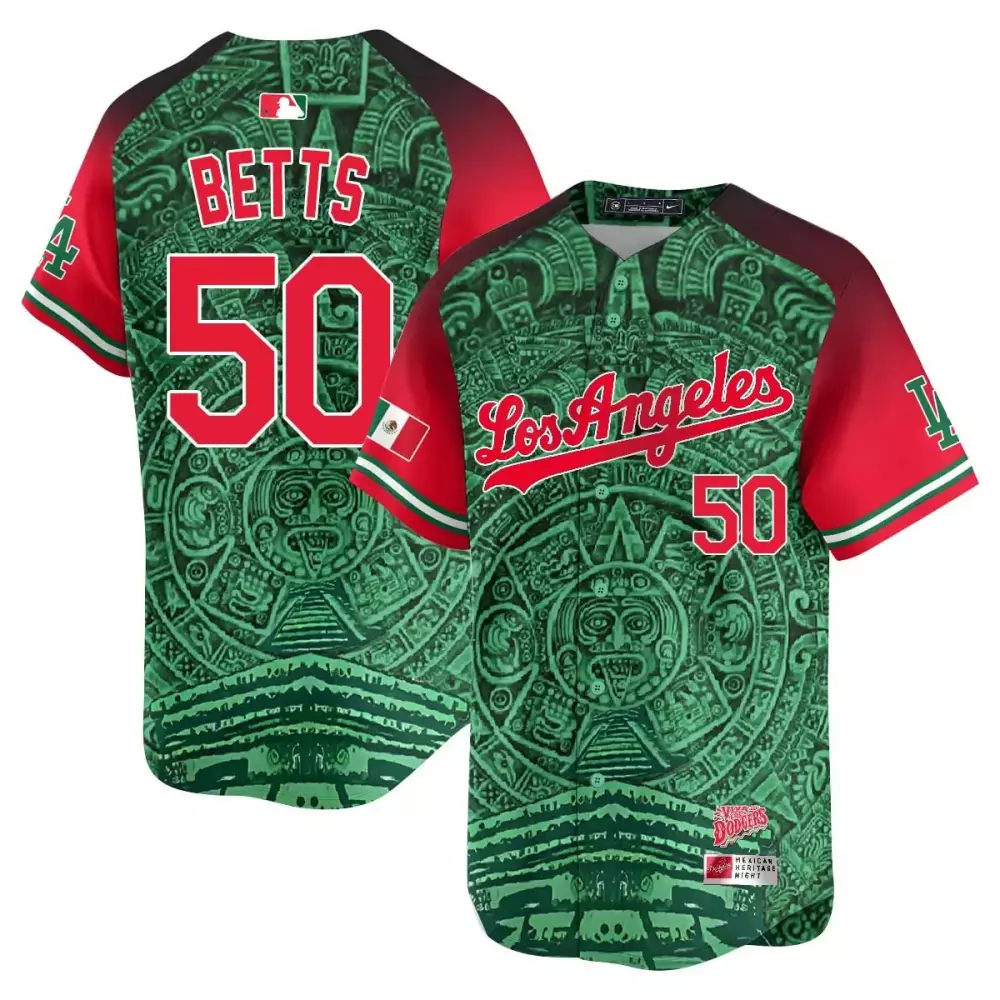 Mookie Betts 50 Jersey Green Los Angeles Dodgers Mexican Heritage Night Men Alternate