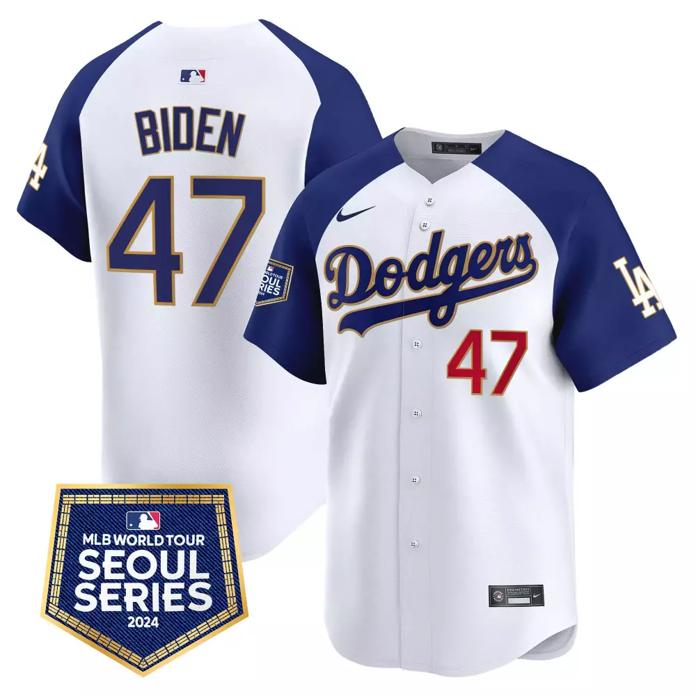 Joe Biden 47 Dodgers Jersey White Men Blue Red Gold Alternate Vapor Premier Limited