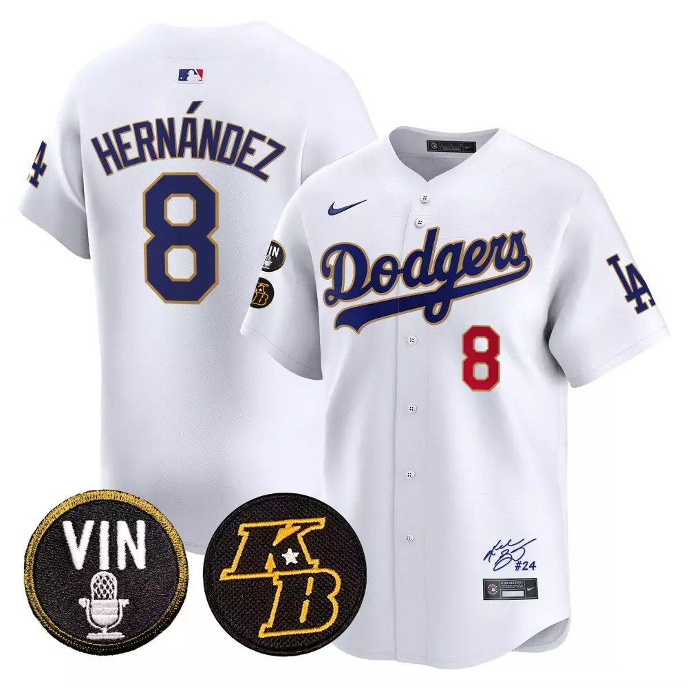 Hernandez 8 Dodgers Jersey White City Connect Vin Scully Lakers 2024 Men Custom Design
